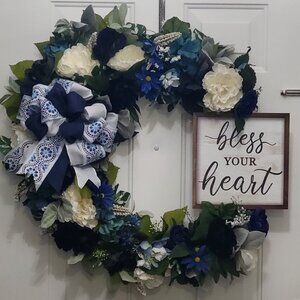 Blue Floral Wreath "Bless Your Heart"